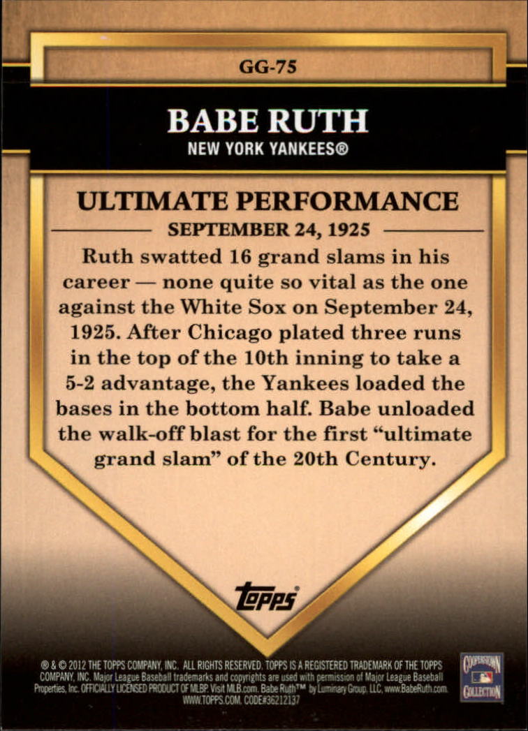 2012 Topps Golden Greats #GG75 Babe Ruth back image