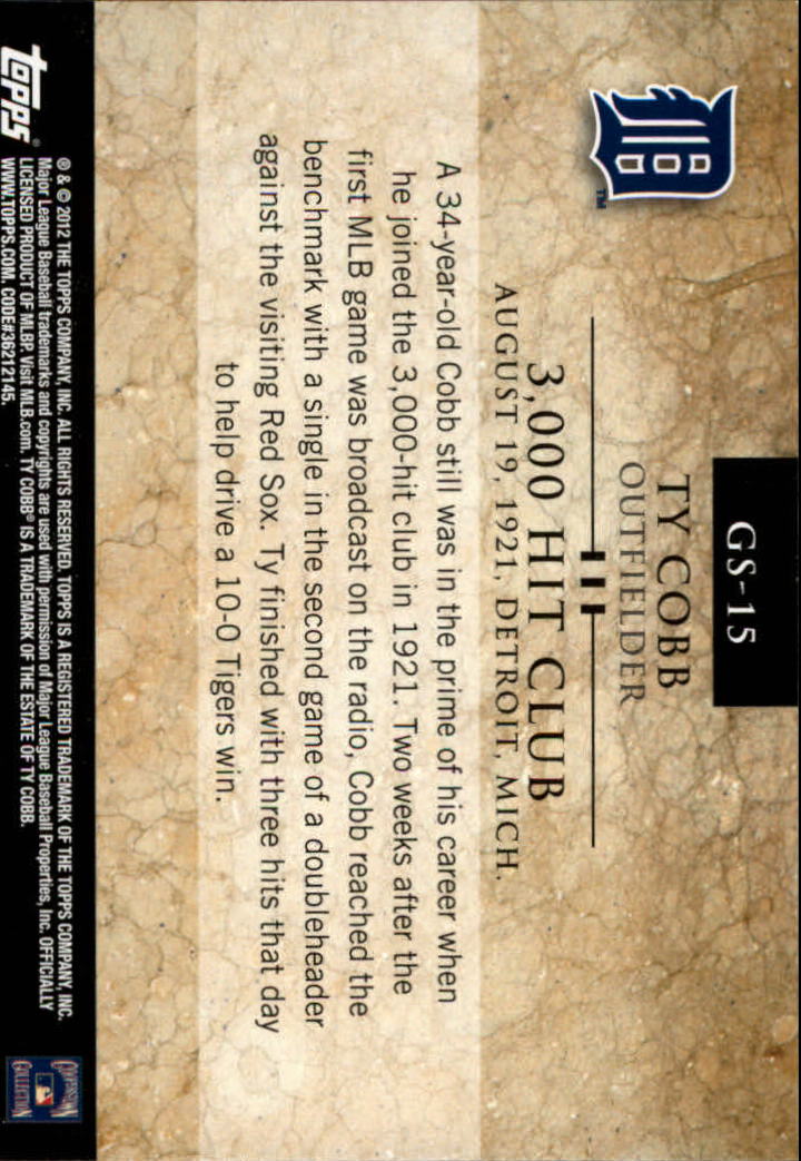 2012 Topps Gold Standard #GS15 Ty Cobb back image