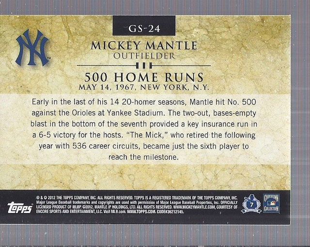 2012 Topps Gold Standard #GS24 Mickey Mantle back image
