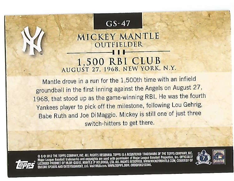 2012 Topps Gold Standard #GS47 Mickey Mantle back image