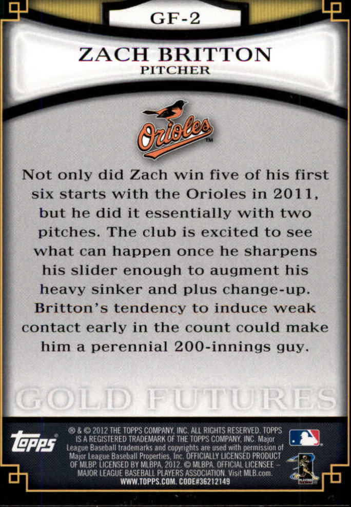 2012 Topps Baseball Gold Futures Insert Singles - You Choose