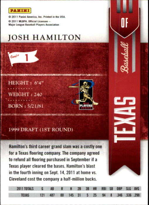 2011 Playoff Contenders #1 Josh Hamilton back image