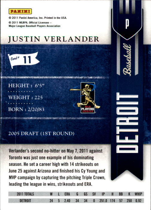 2011 Playoff Contenders #11 Justin Verlander back image