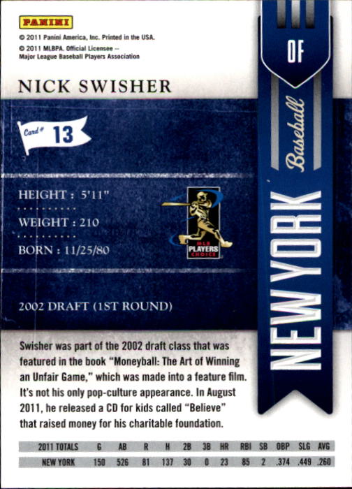 2011 Playoff Contenders #13 Nick Swisher back image