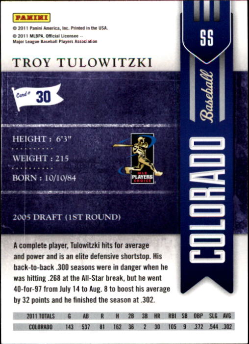 2011 Playoff Contenders #30 Troy Tulowitzki back image