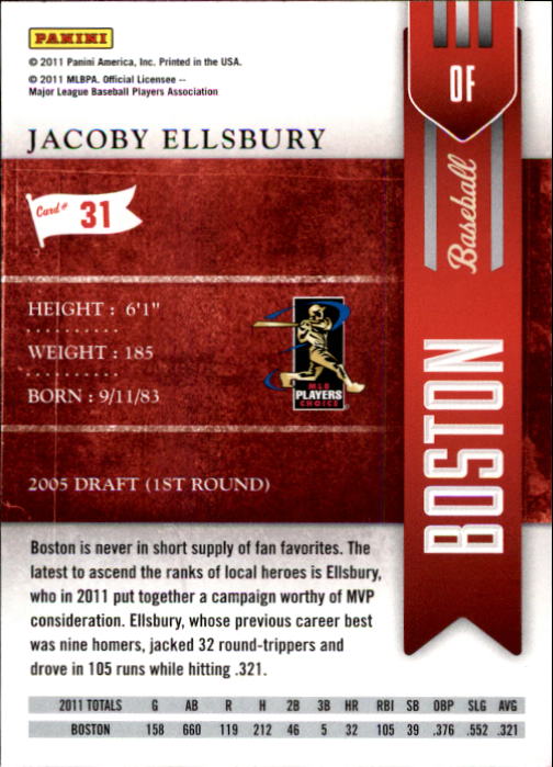 2011 Playoff Contenders #31 Jacoby Ellsbury back image