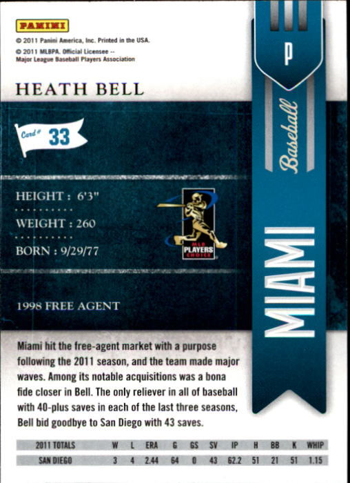 2011 Playoff Contenders #33 Heath Bell back image