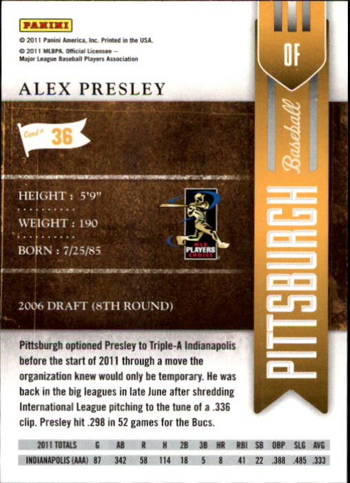 2011 Playoff Contenders #36 Alex Presley RC back image