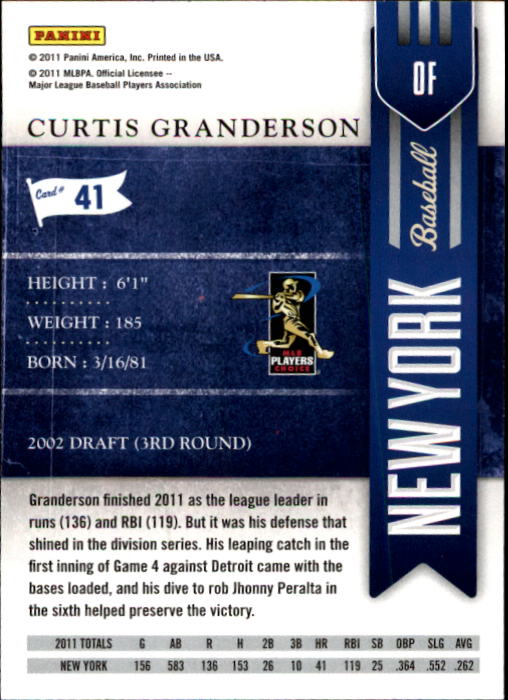 2011 Playoff Contenders #41 Curtis Granderson back image
