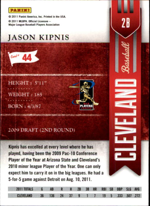 2011 Playoff Contenders #44 Jason Kipnis RC back image