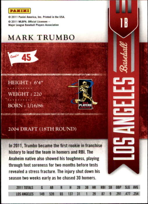2011 Playoff Contenders #45 Mark Trumbo back image