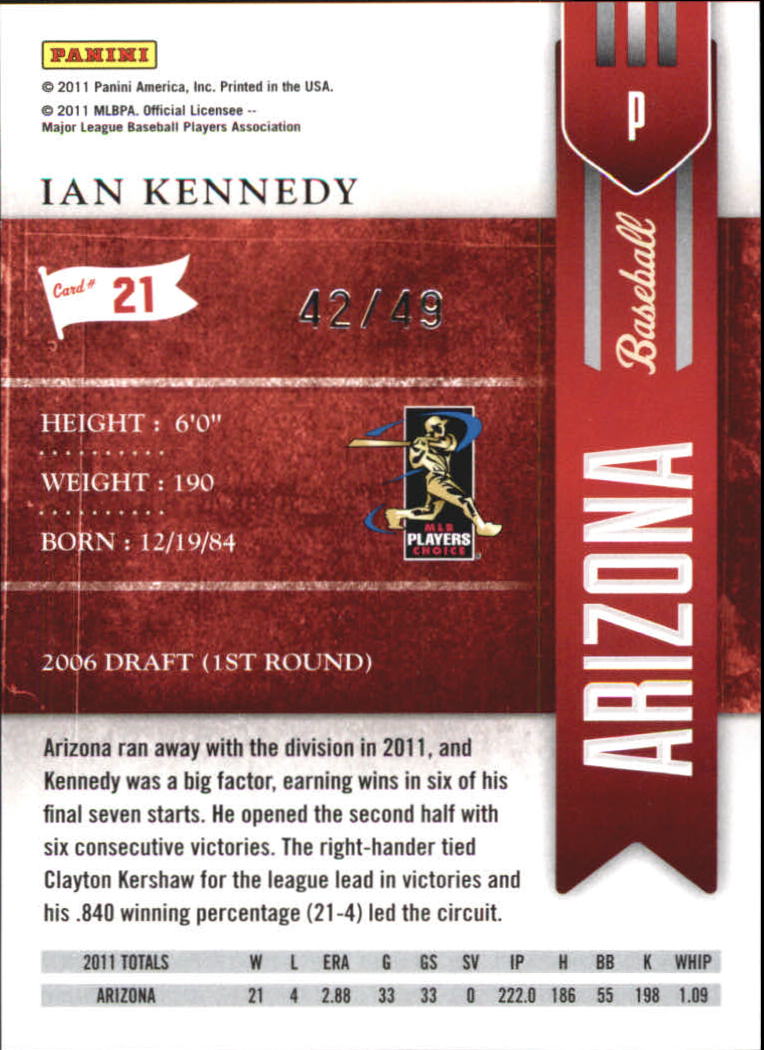 2011 Playoff Contenders Artist's Proof #21 Ian Kennedy back image