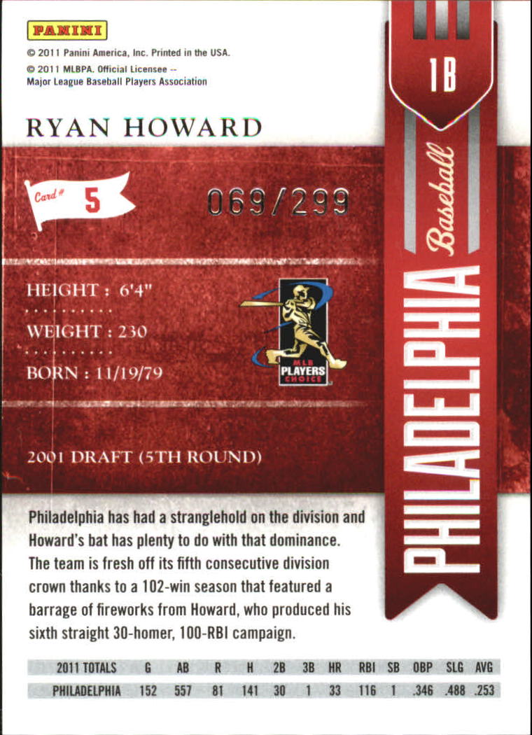 2011 Playoff Contenders Crystal Collection #5 Ryan Howard back image