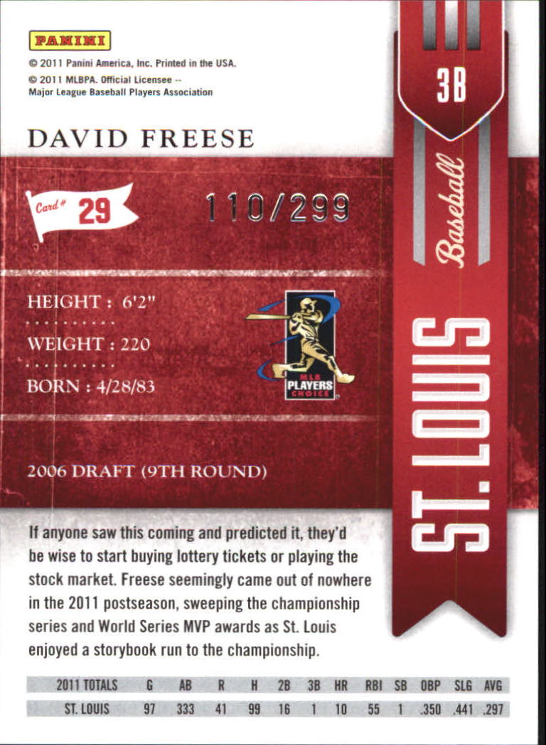 2011 Playoff Contenders Crystal Collection #29 David Freese back image
