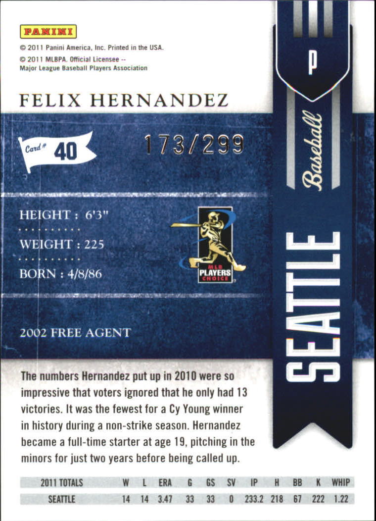 2011 Playoff Contenders Crystal Collection #40 Felix Hernandez back image