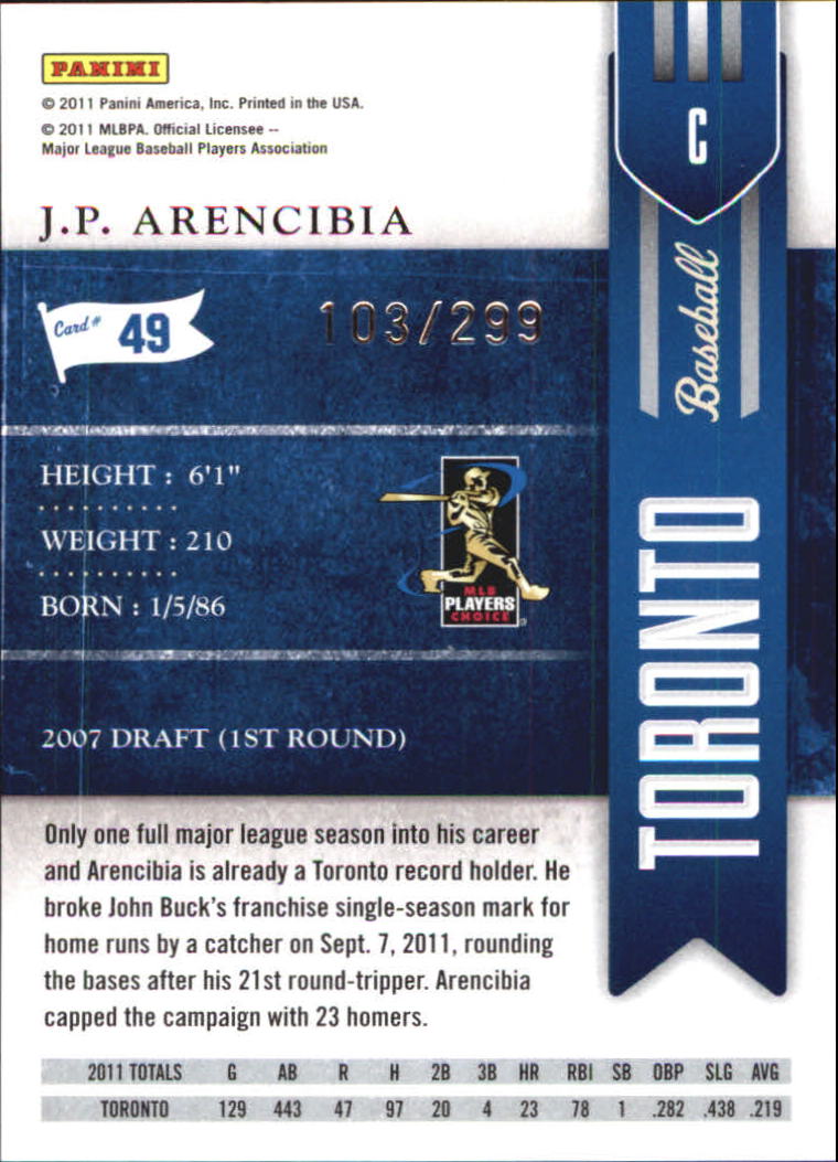 2011 Playoff Contenders Crystal Collection #49 J.P. Arencibia back image