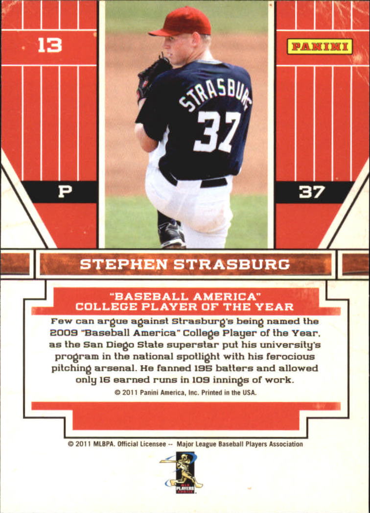 2011 Playoff Contenders Award Winners #13 Stephen Strasburg back image