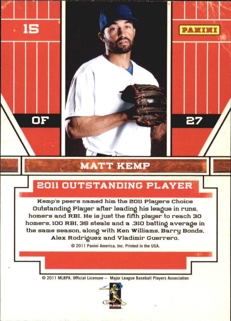 2011 Playoff Contenders Award Winners #15 Matt Kemp back image
