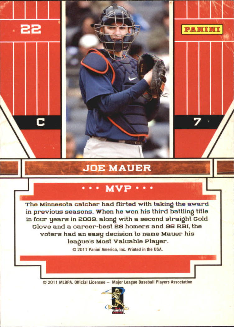 2011 Playoff Contenders Award Winners #22 Joe Mauer back image