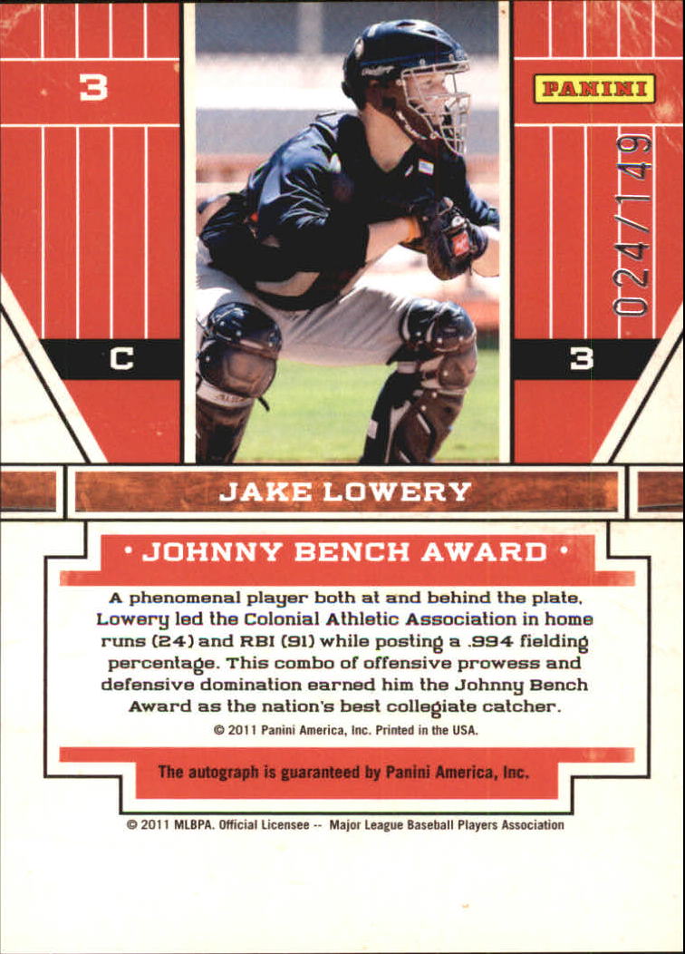 2011 Playoff Contenders Award Winners Autographs #3 Jake Lowery/149 back image