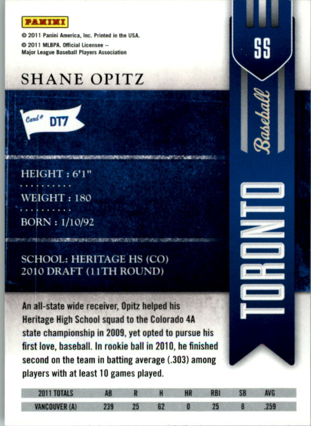 2011 Playoff Contenders Draft Ticket #DT7 Shane Opitz back image