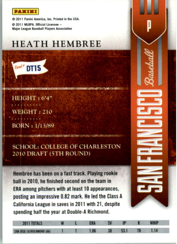 2011 Playoff Contenders Draft Ticket #DT15 Heath Hembree back image