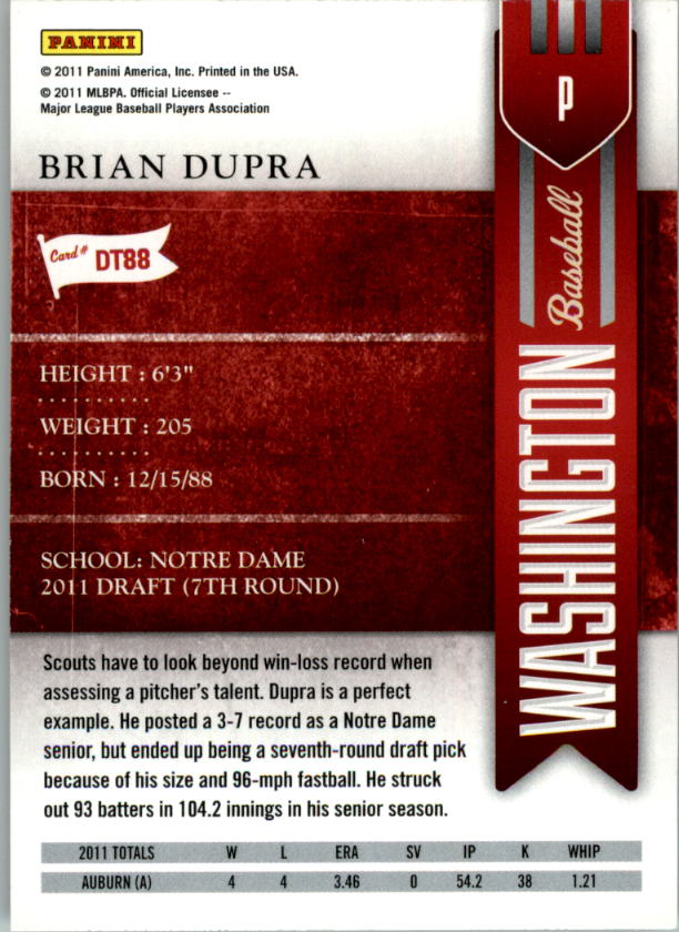 2011 Playoff Contenders Draft Ticket #DT88 Brian Dupra back image