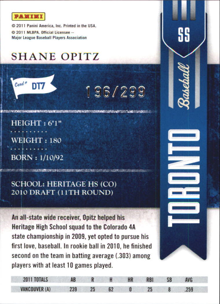 2011 Playoff Contenders Draft Ticket Crystal Collection #DT7 Shane Opitz back image