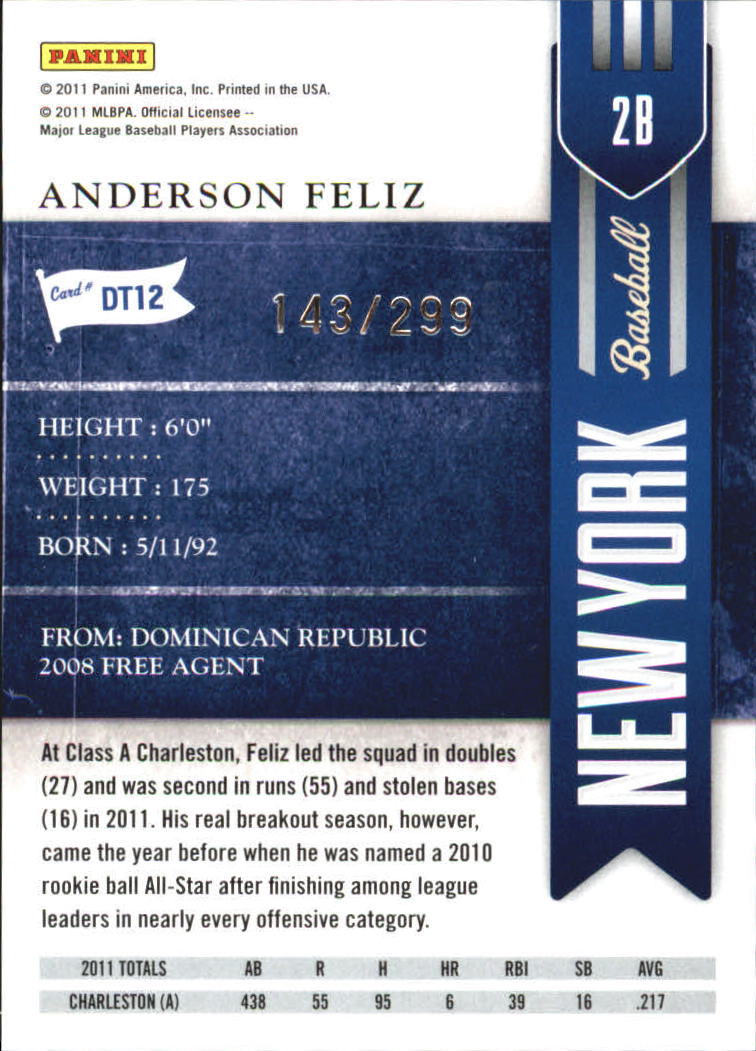 2011 Playoff Contenders Draft Ticket Crystal Collection #DT12 Anderson Feliz back image