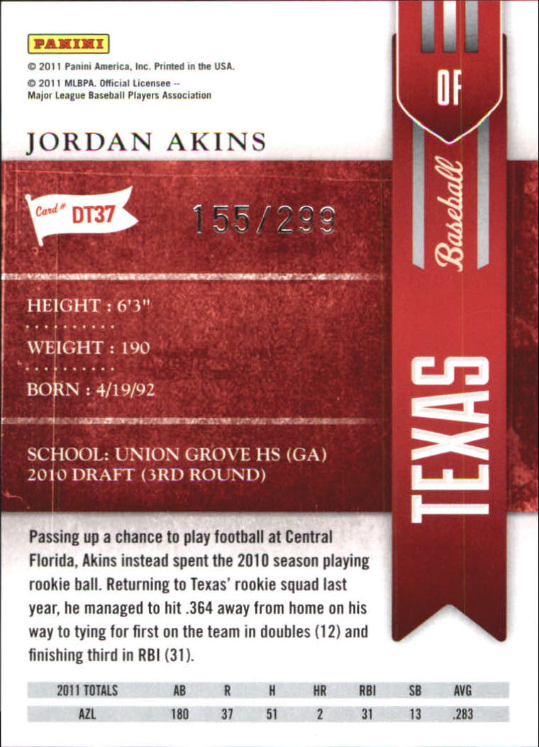 2011 Playoff Contenders Draft Ticket Crystal Collection #DT37 Jordan Akins back image