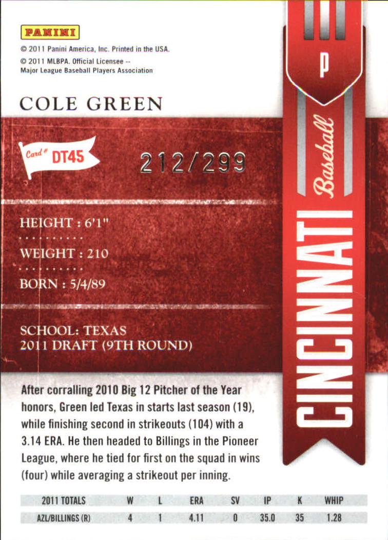 2011 Playoff Contenders Draft Ticket Crystal Collection #DT45 Cole Green back image