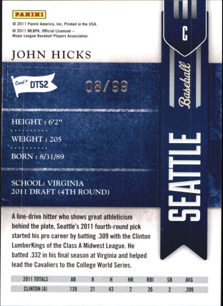 2011 Playoff Contenders Draft Ticket Playoff Tickets #DT52 John Hicks back image