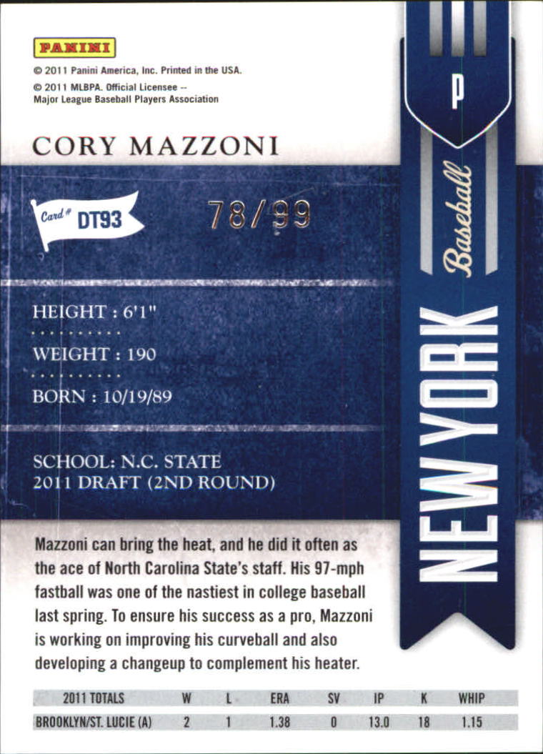 2011 Playoff Contenders Draft Ticket Playoff Tickets #DT93 Cory Mazzoni back image
