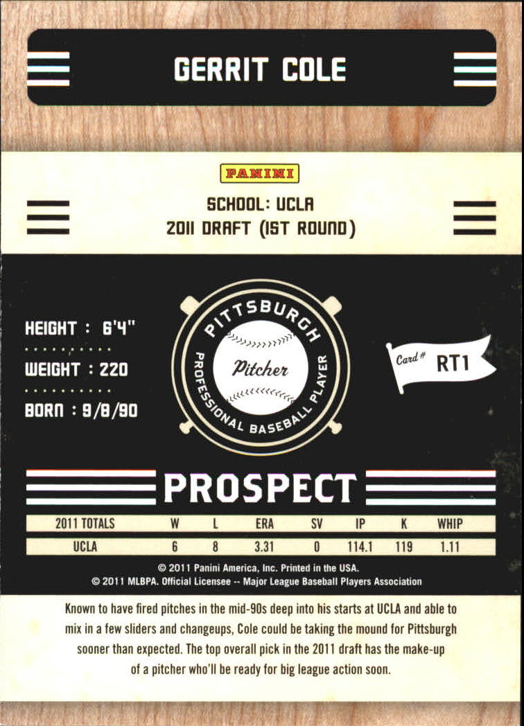 2011 Playoff Contenders Prospect Ticket #RT1 Gerrit Cole back image