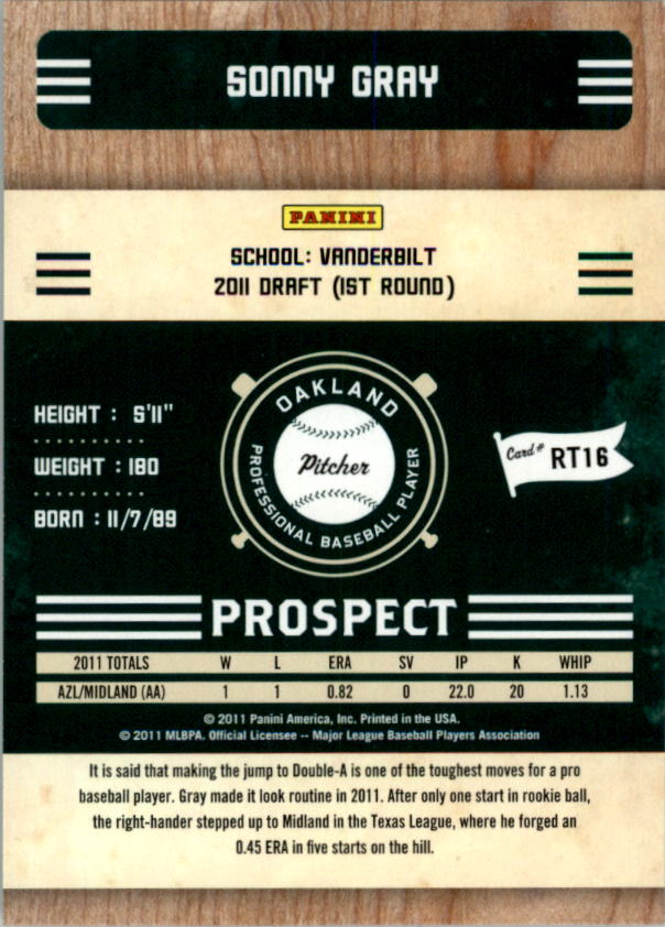 2011 Playoff Contenders Prospect Ticket #RT16 Sonny Gray back image