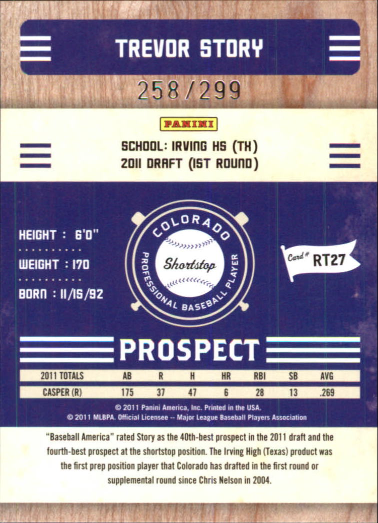 2011 Playoff Contenders Prospect Ticket Crystal Collection #RT27 Trevor Story back image