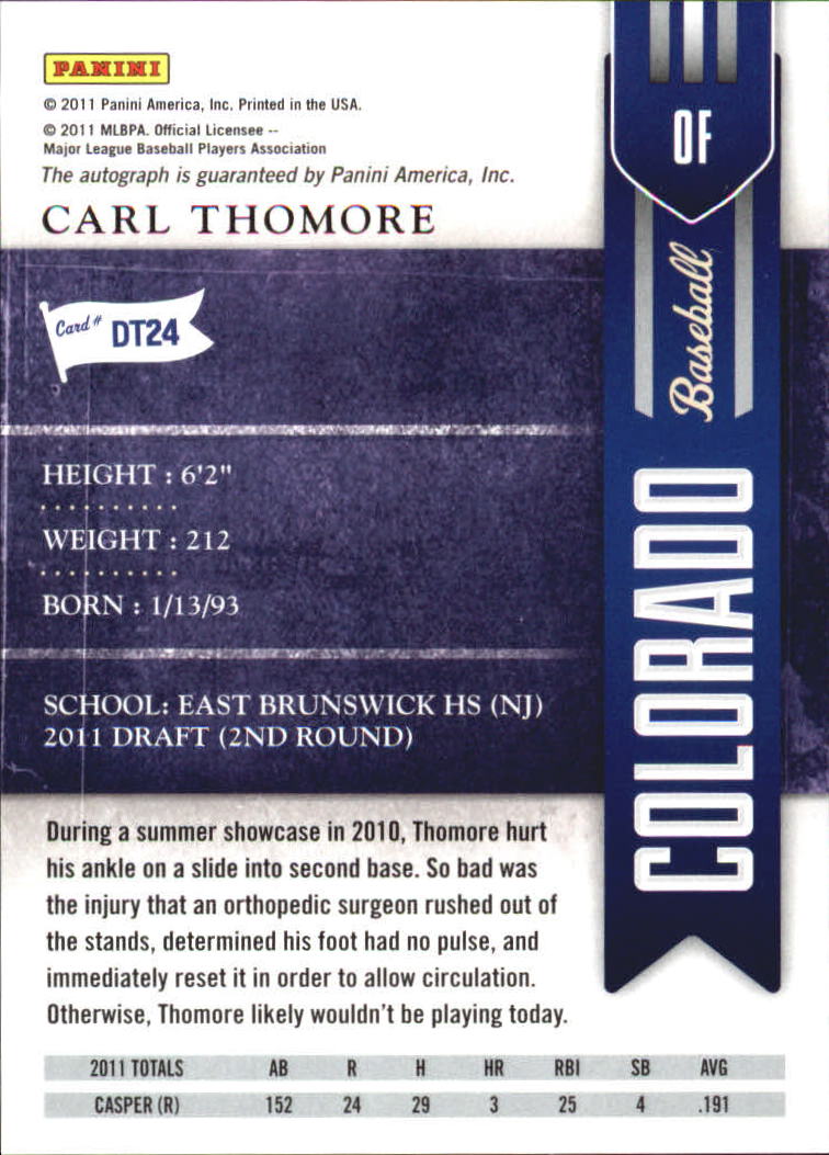 2011 Playoff Contenders Draft Ticket Autographs #DT24 Carl Thomore back image