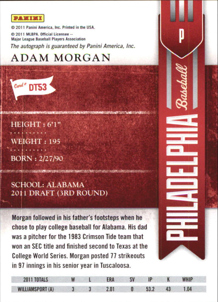 2011 Playoff Contenders Draft Ticket Autographs #DT53 Adam Morgan back image