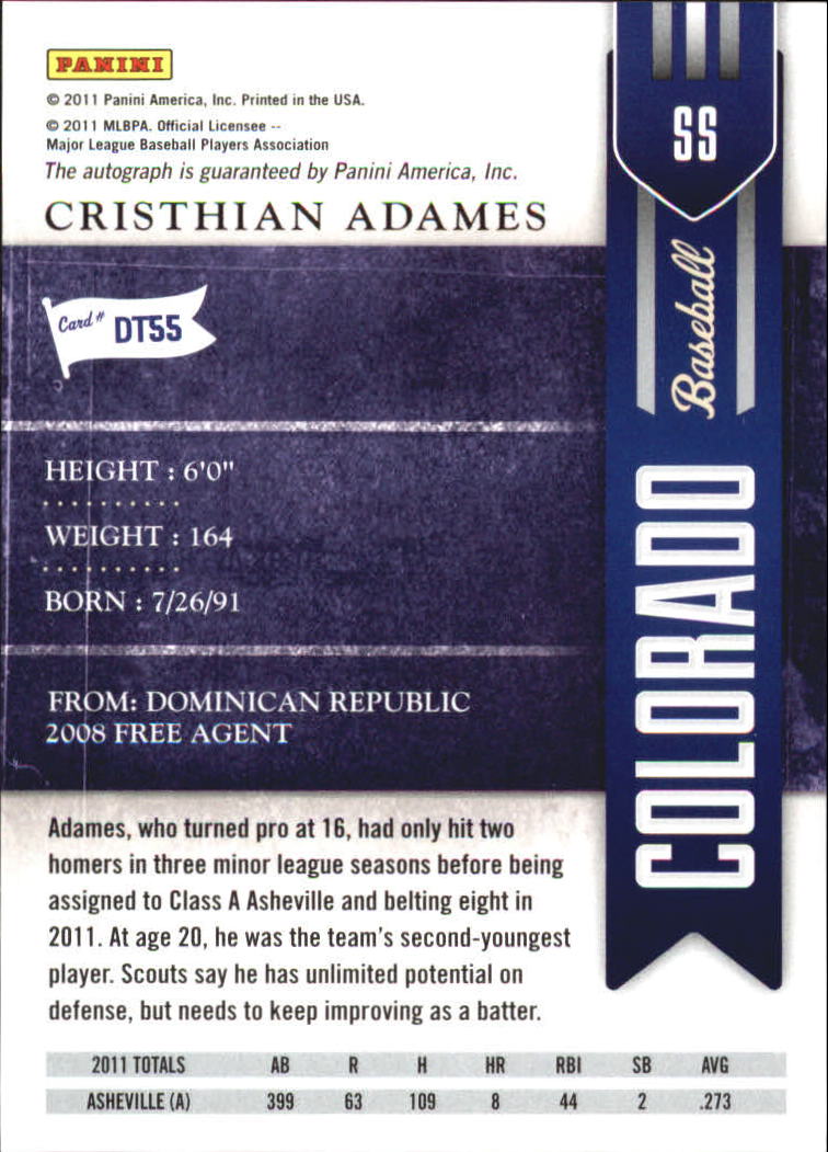 2011 Playoff Contenders Draft Ticket Autographs #DT55 Cristhian Adames back image