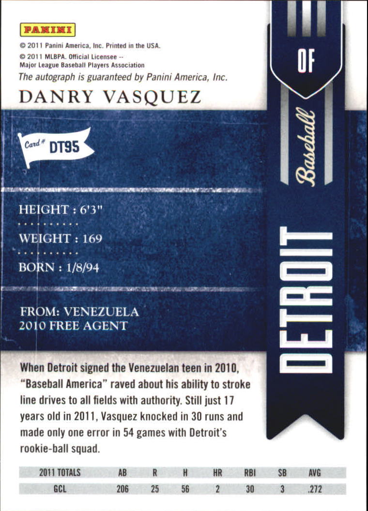 2011 Playoff Contenders Draft Ticket Autographs #DT95 Danry Vasquez back image