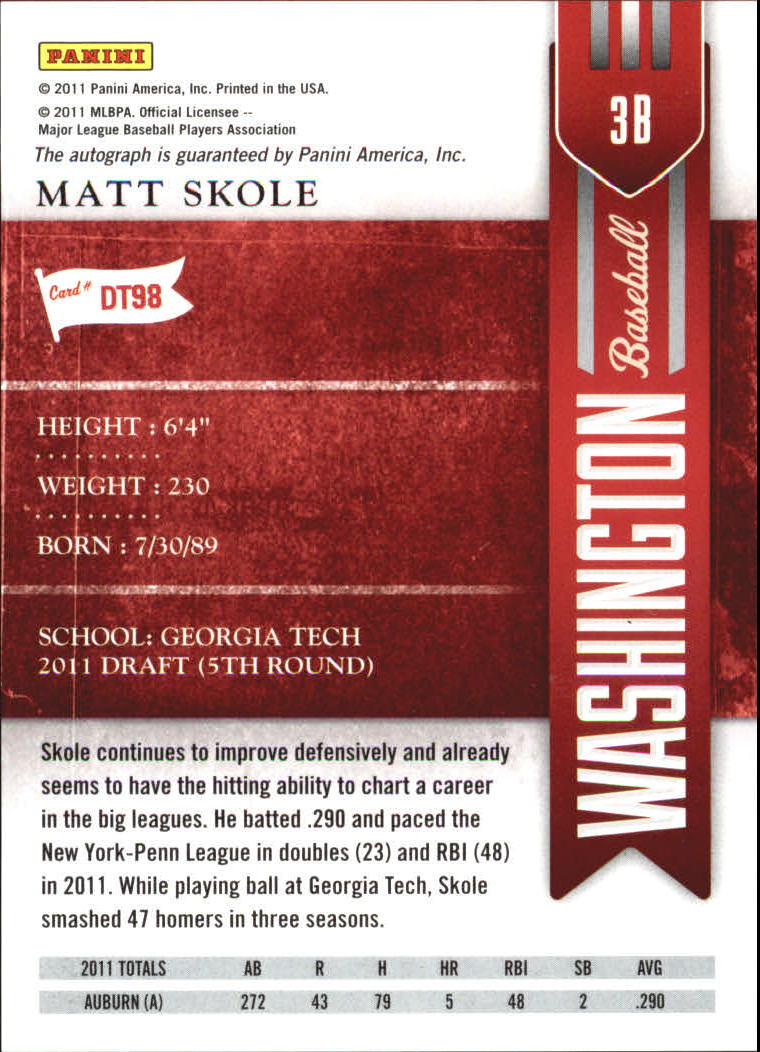 2011 Playoff Contenders Draft Ticket Autographs #DT98 Matt Skole back image