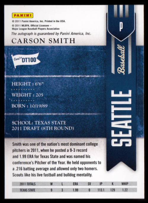 2011 Playoff Contenders Draft Ticket Autographs #DT100 Carson Smith back image