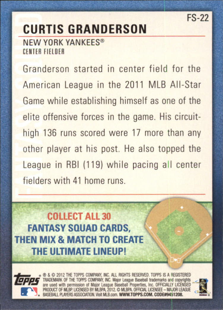 2012 Topps Opening Day Fantasy Squad #FS22 Curtis Granderson back image