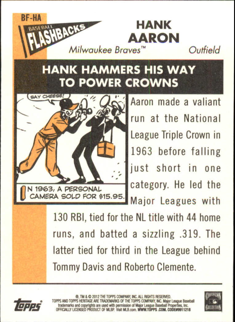 2012 Topps Heritage Baseball Flashbacks #HA Hank Aaron back image
