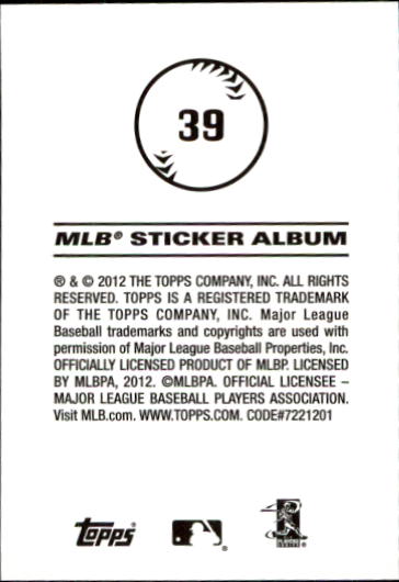 2012 Topps Stickers #39 Brett Lawrie back image