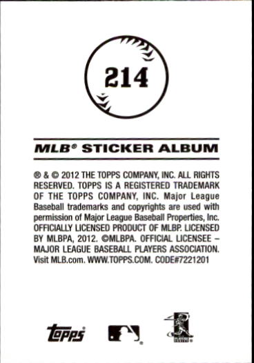 2012 Topps Stickers #214 Drew Stubbs back image