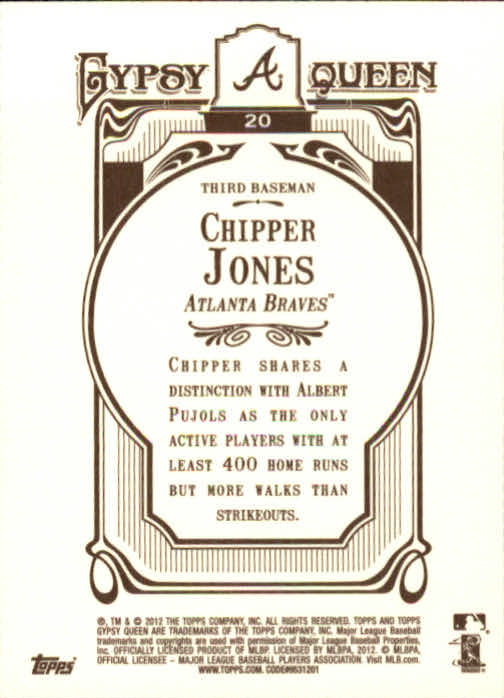 2012 Topps Gypsy Queen #20 Chipper Jones back image