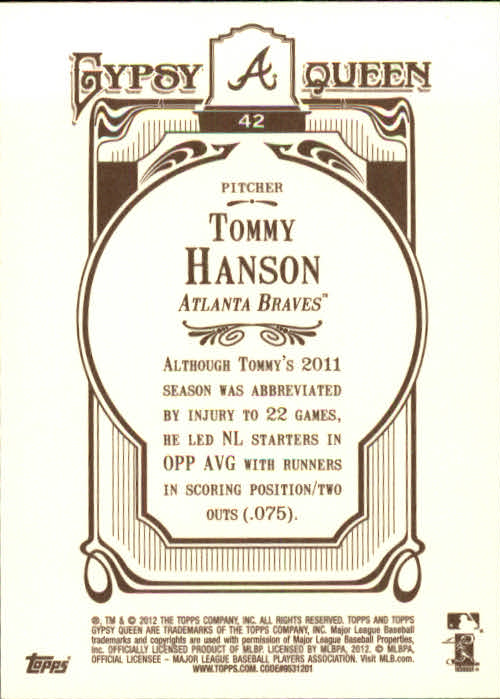 2012 Topps Gypsy Queen #42 Tommy Hanson back image