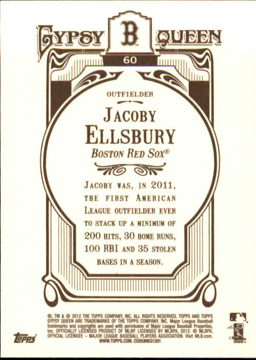 2012 Topps Gypsy Queen #60A Jacoby Ellsbury back image