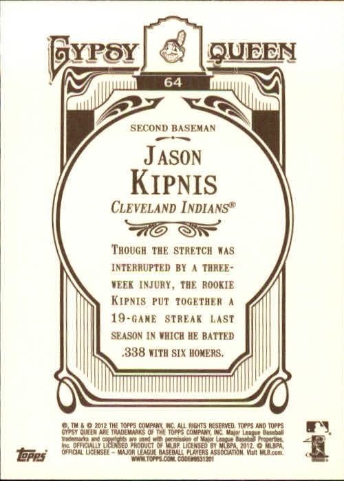 2012 Topps Gypsy Queen #64 Jason Kipnis back image